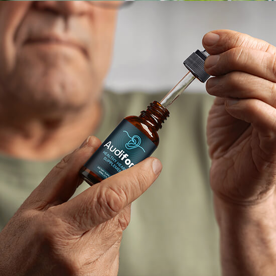 Audifort dietary supplement dropper bottle, front view