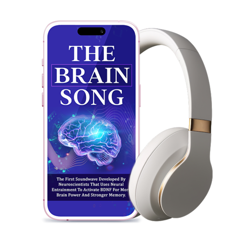 The Brain Song brainwave audio shown on a phone with headphones