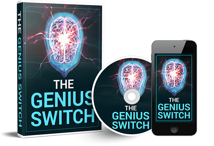 The Genius Switch review — the brainwave audio series shown as a guide, disc and phone from the official sales page