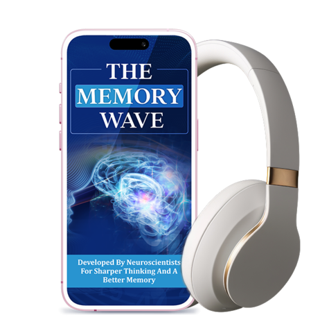Memory Wave brainwave audio shown on a phone with headphones
