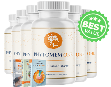PhytoMem One brain-and-memory-support supplement, six-bottle package with bonus ebooks