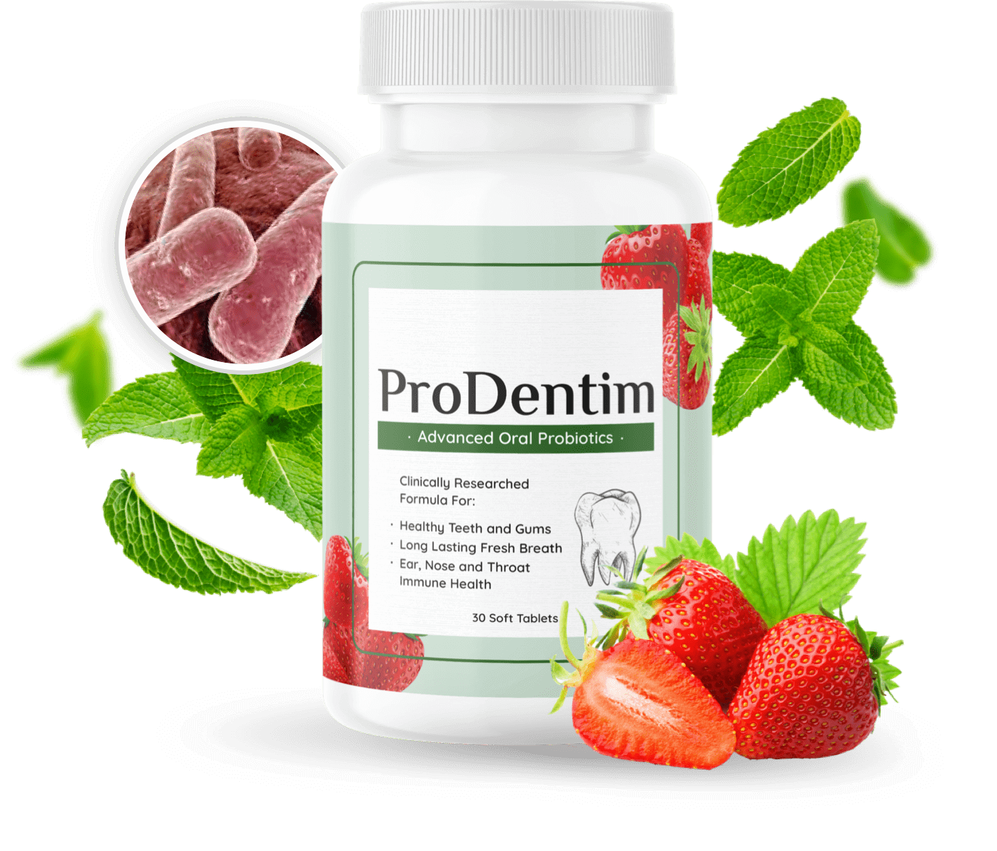 ProDentim Advanced Oral Probiotics supplement bottle, 30 soft tablets