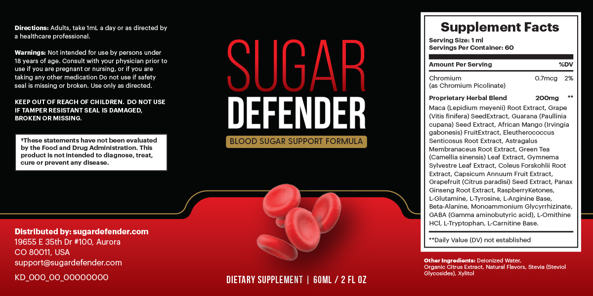Sugar Defender label with supplement facts panel