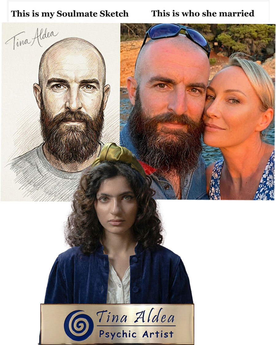 Tina Aldea review — psychic soulmate sketch example from the maker's own sales-page creative