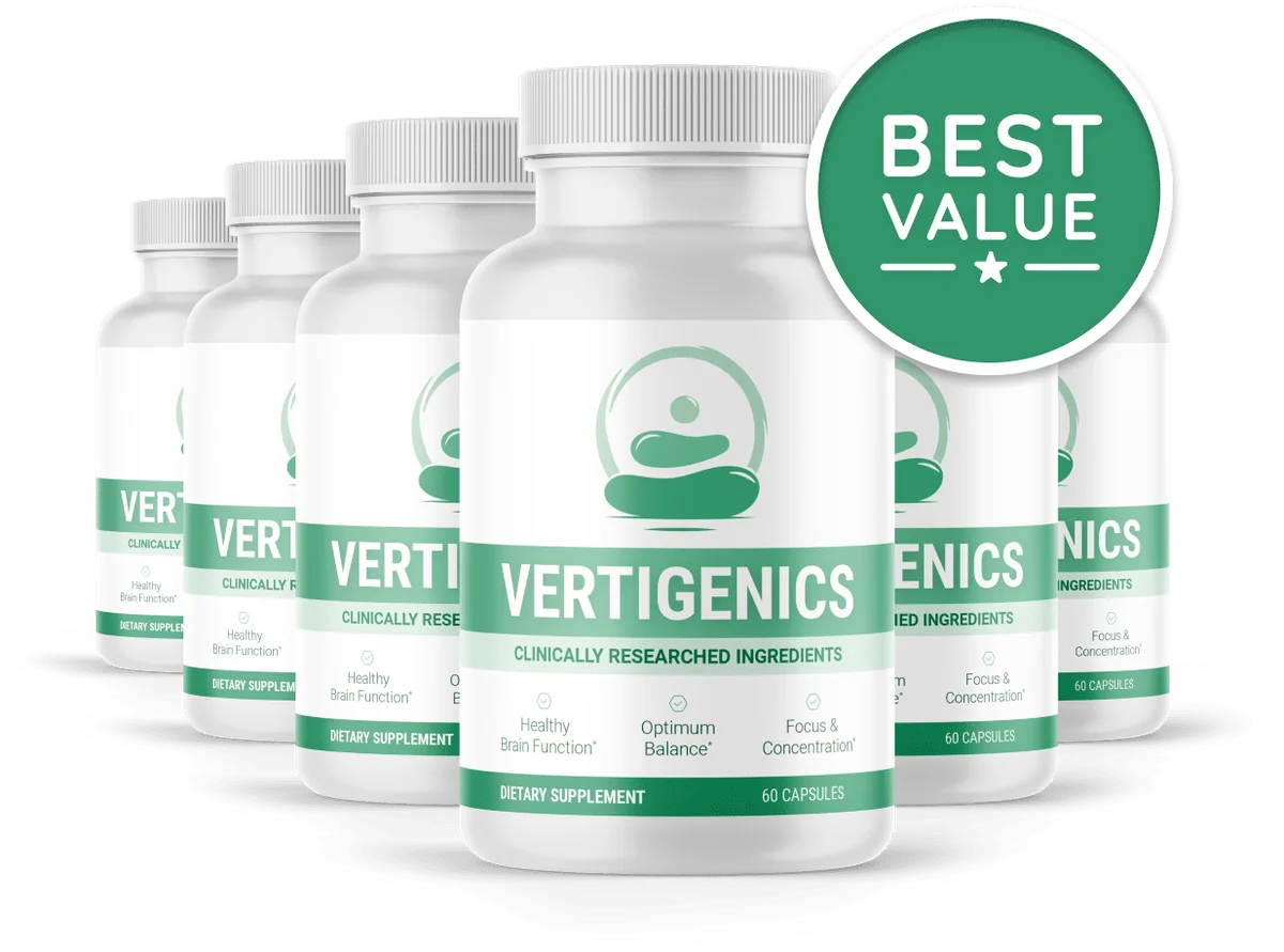 Vertigenics capsule supplement shown in a multi-bottle pack on the maker's official site