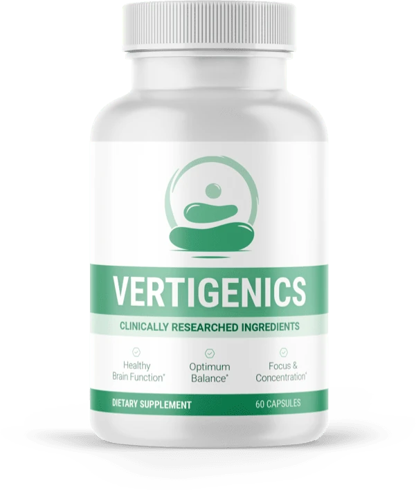Vertigenics review — official Vertigenics balance-support capsule supplement bottle
